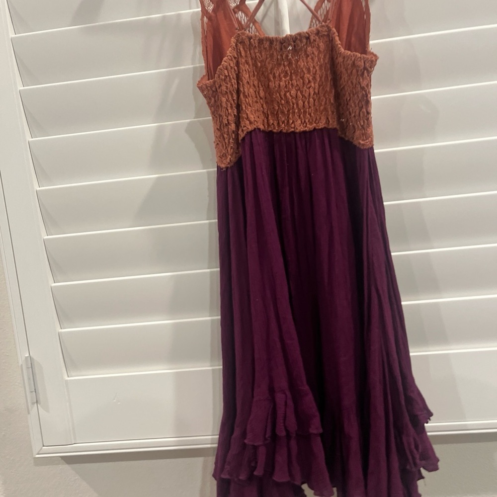 Free People Lace Mini Dress in Rust and Plum - Picture 7 of 9